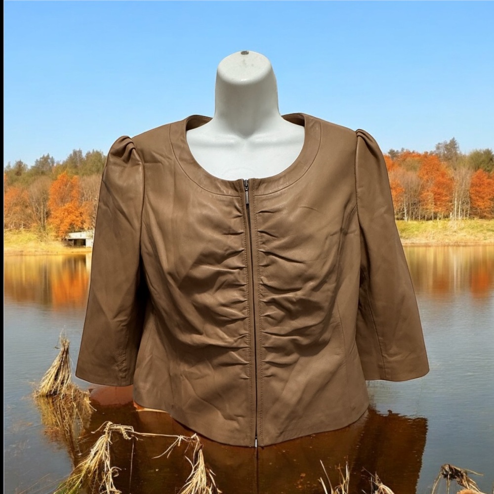 Doncaster Tan Leather Jacket cost size 12 - Picture 3 of 9
